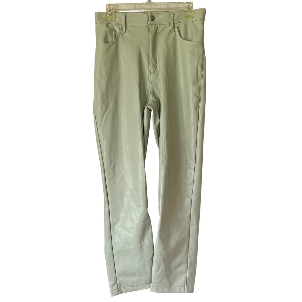 Abercrombie Curve Love 90s Straight High Rise Vegan Leather Chic Pants Sage 29/8